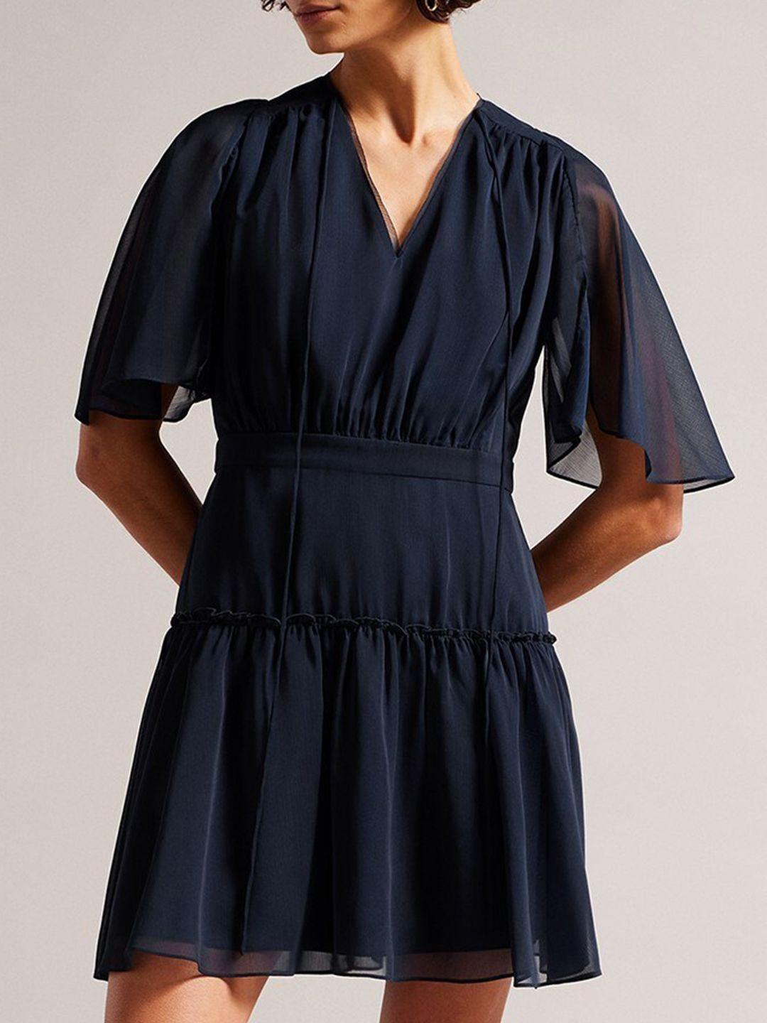 ted baker v-neck flared sleeve a-line dress