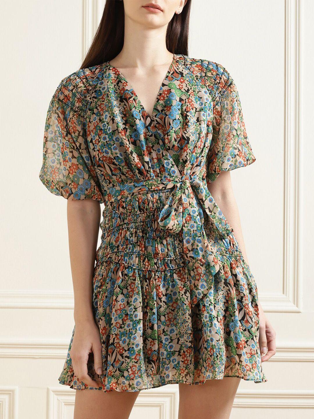 ted baker v-neck floral printed wrap mini dress