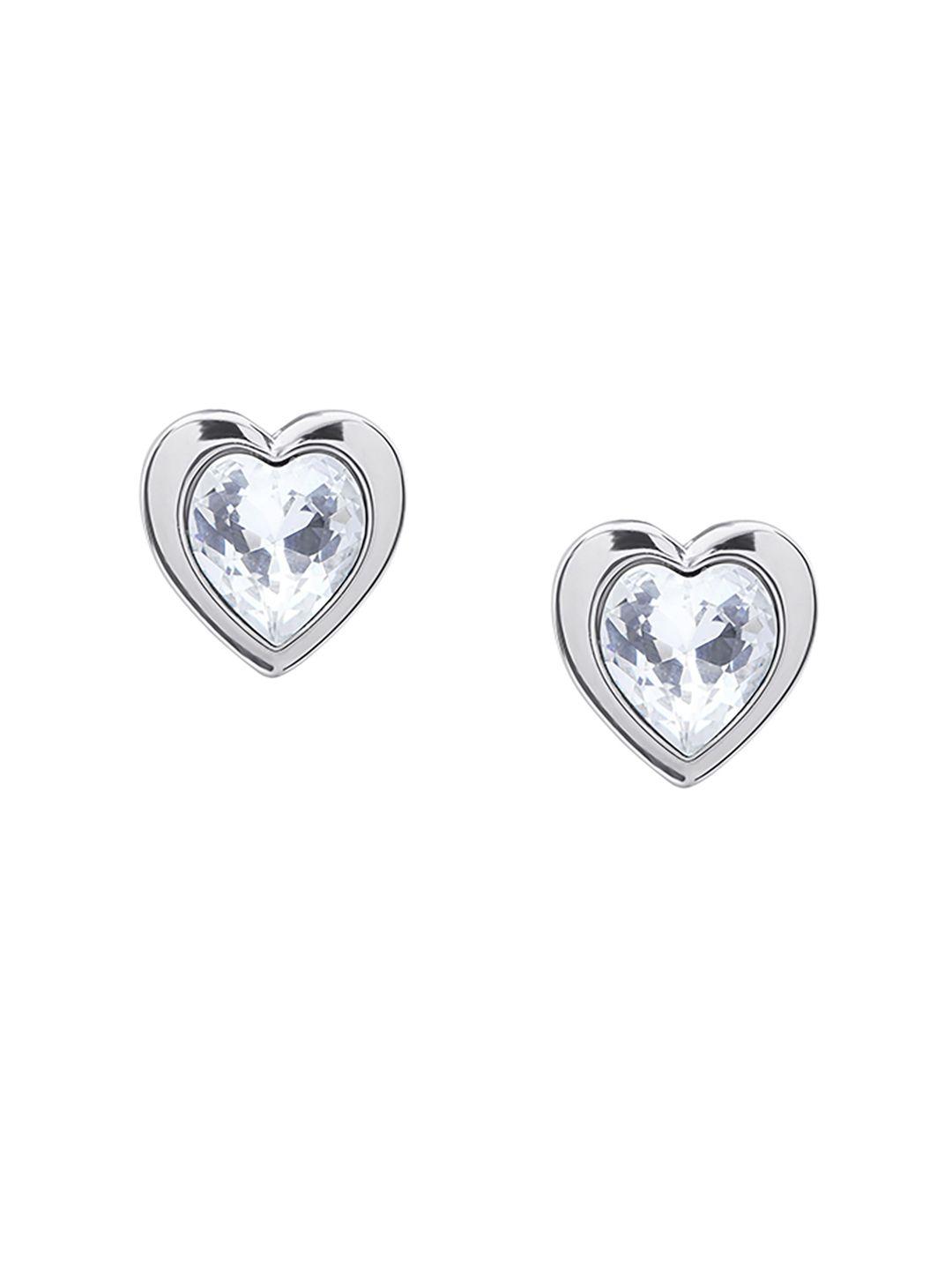ted baker white & silver-plated crystal heart shaped studs earrings