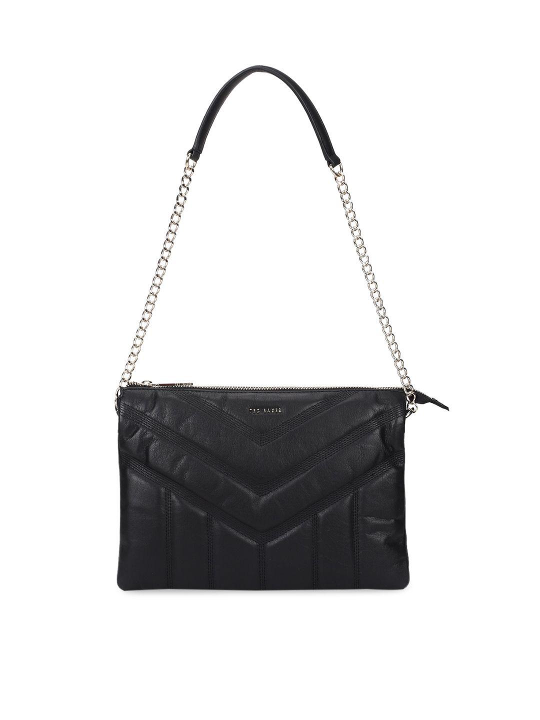 ted baker women black textured leather structured sling bag with quilted