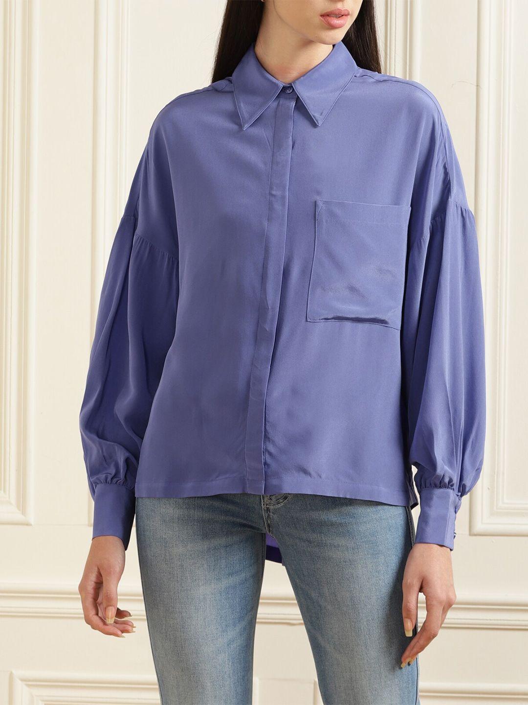 ted baker women blue pure cotton casual shirt