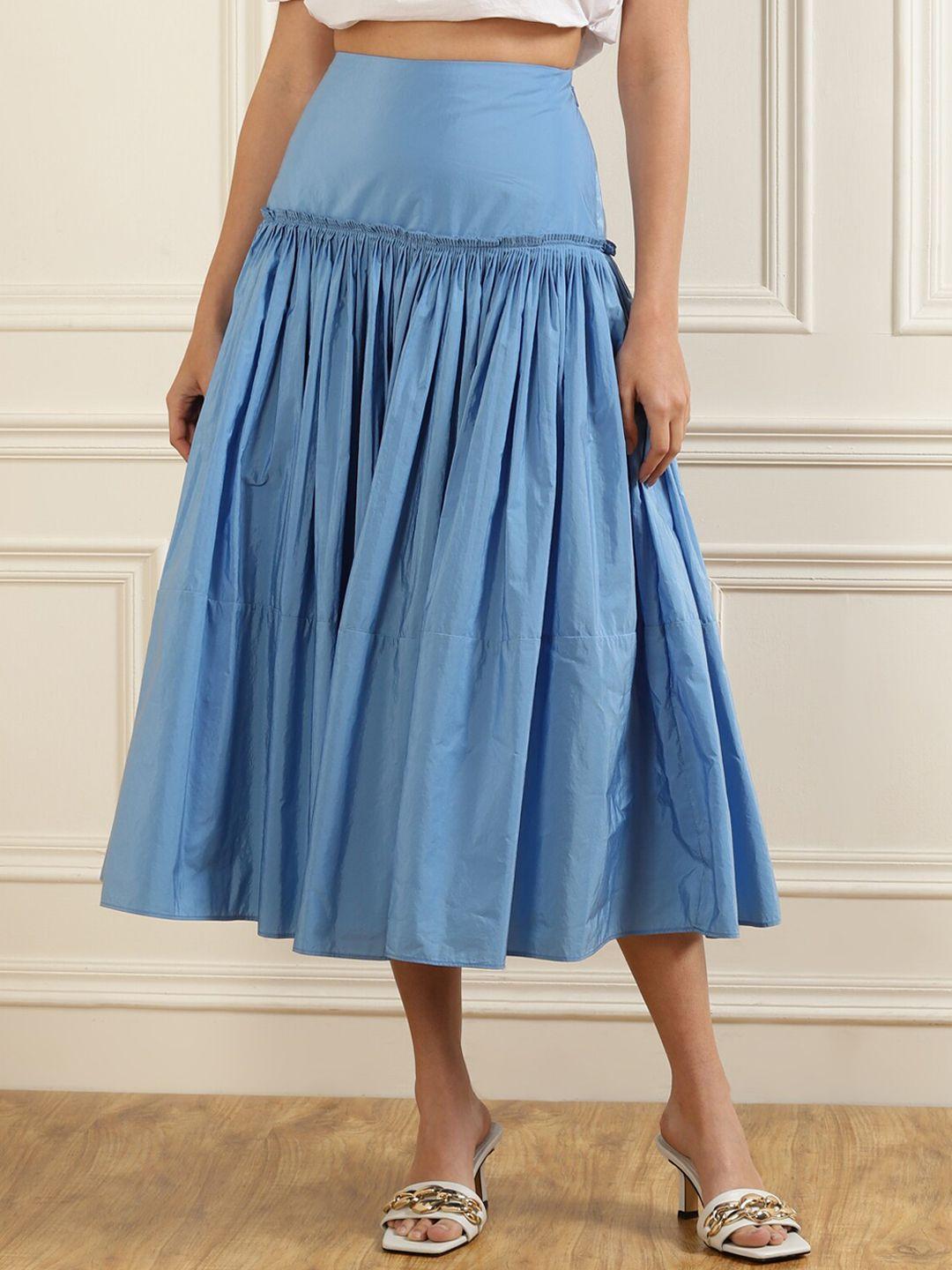 ted baker women blue solid pleated midi skirt