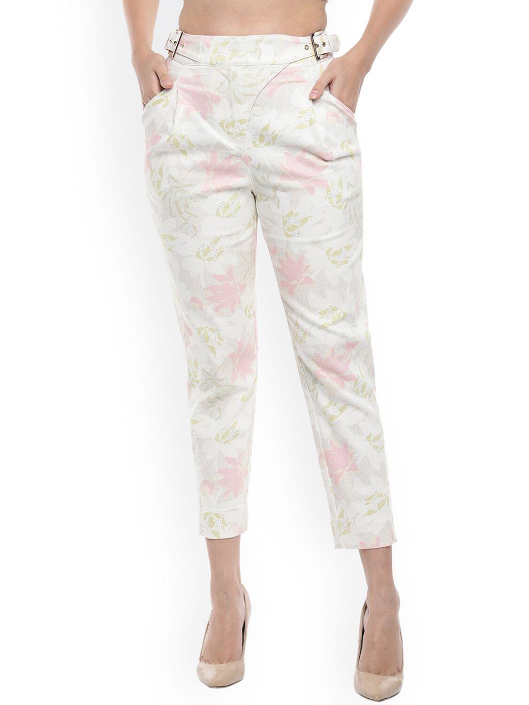 ted baker women cream-coloured floral printed trousers