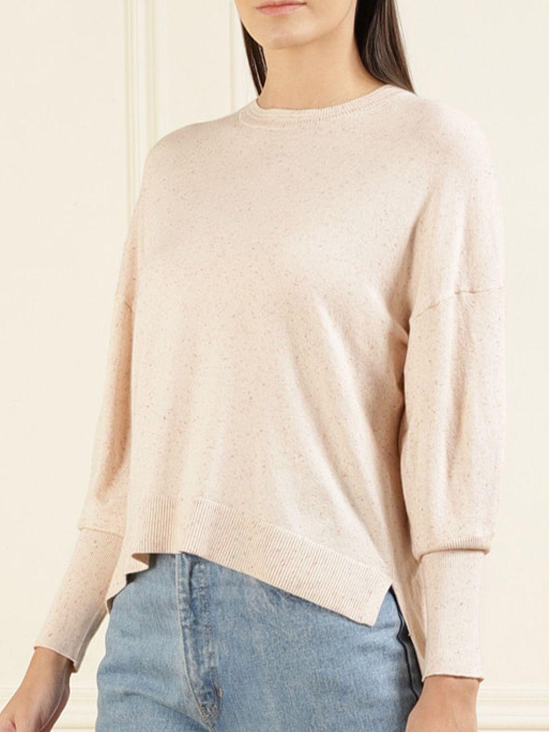 ted baker women cream-coloured printed longline pullover