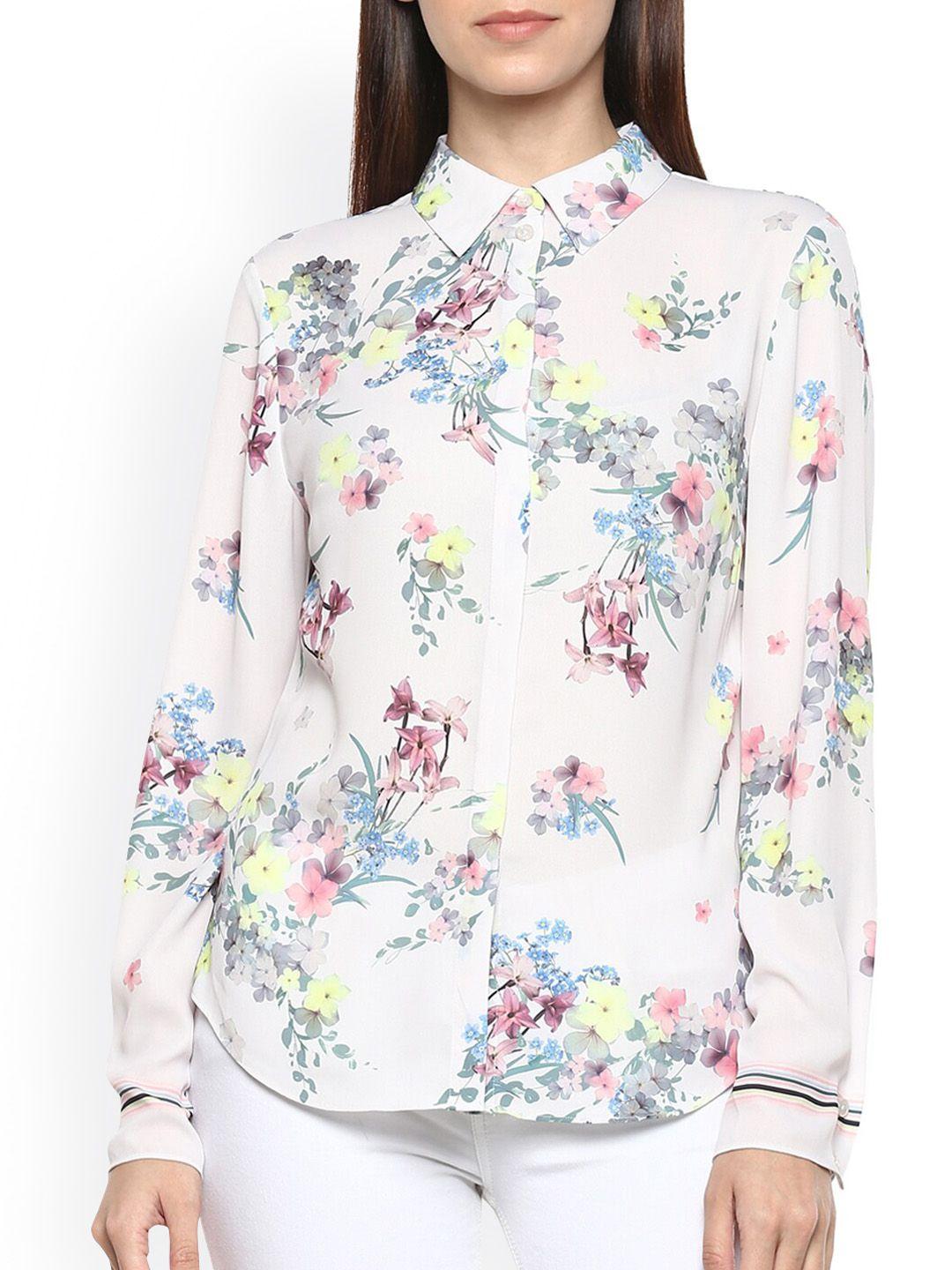 ted baker women cream floral printed casual shirt