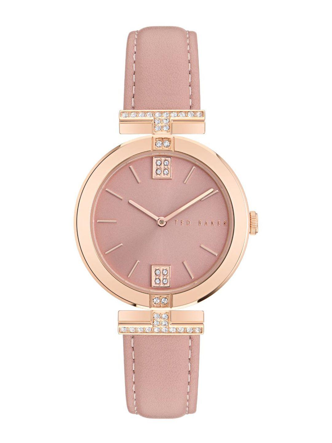 ted baker women embellished dial & leather straps analogue watch bkpdaf302