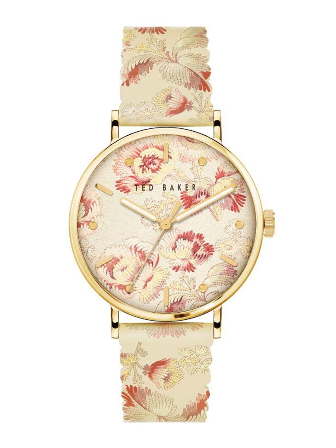 ted baker women floral printed dial & printed leather straps analogue watch bkpphf203