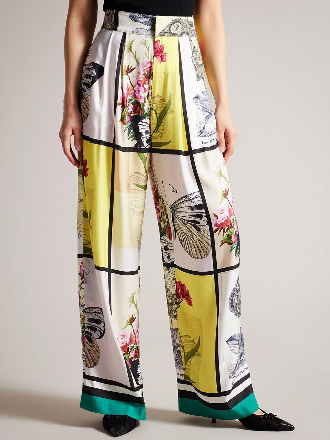ted baker women floral printed mid-rise plain parallel trousers
