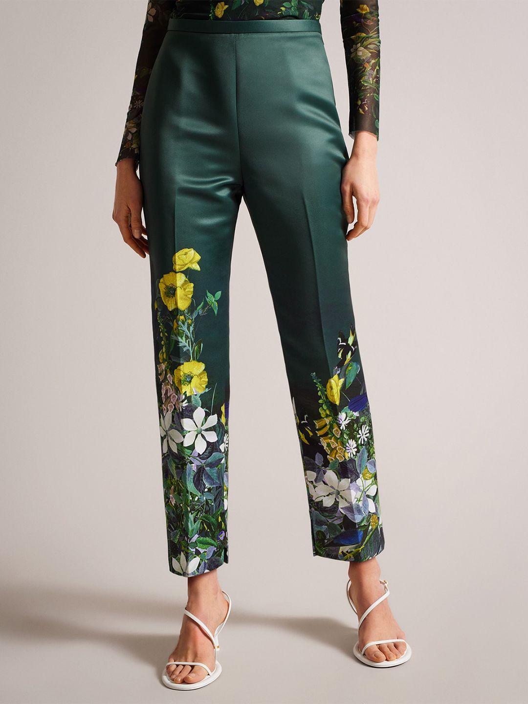 ted baker women floral printed mid-rise regular trousers