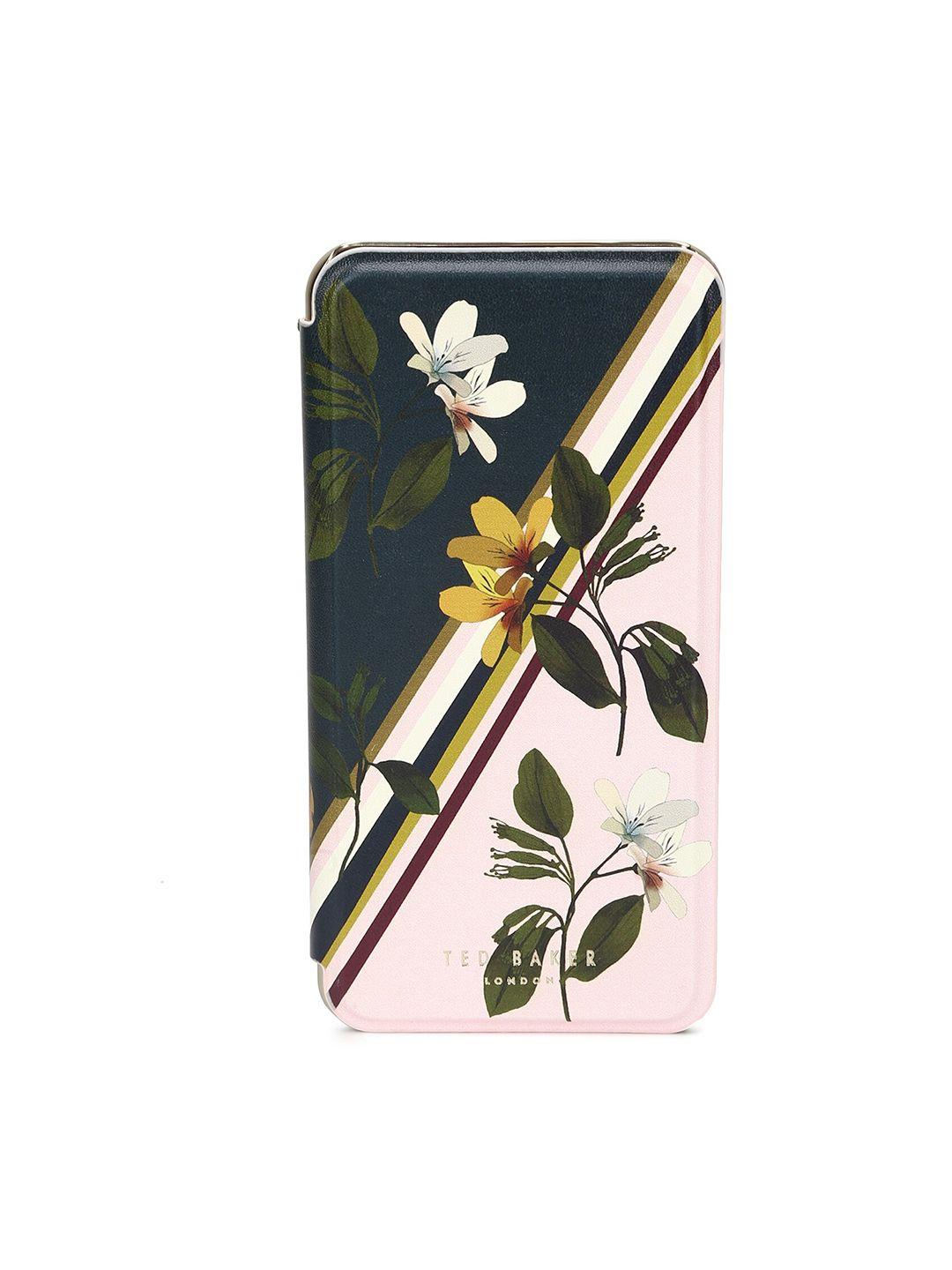 ted baker women navy blue & pink floral printed leather card holder