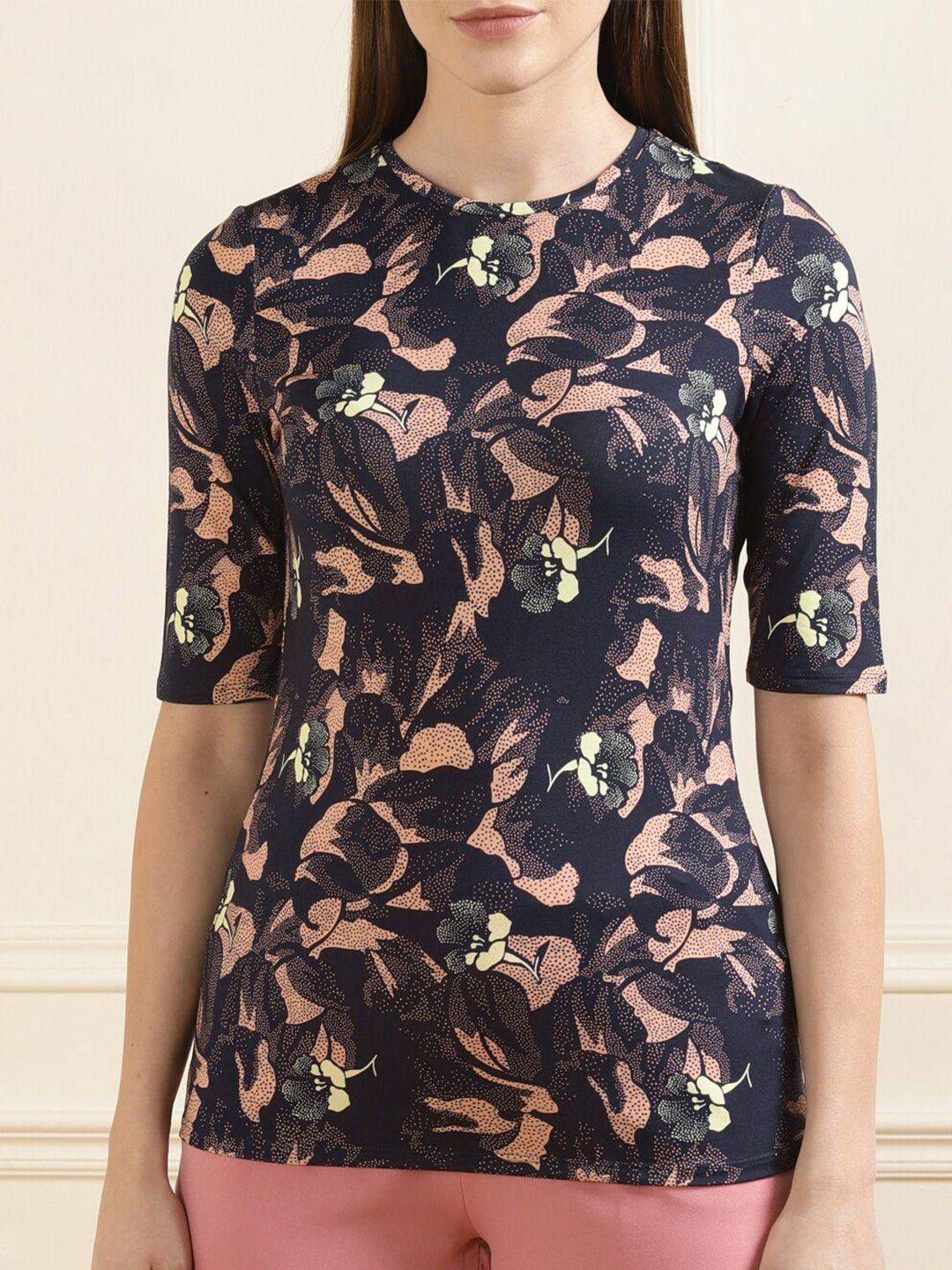 ted baker women navy blue floral printed t-shirt