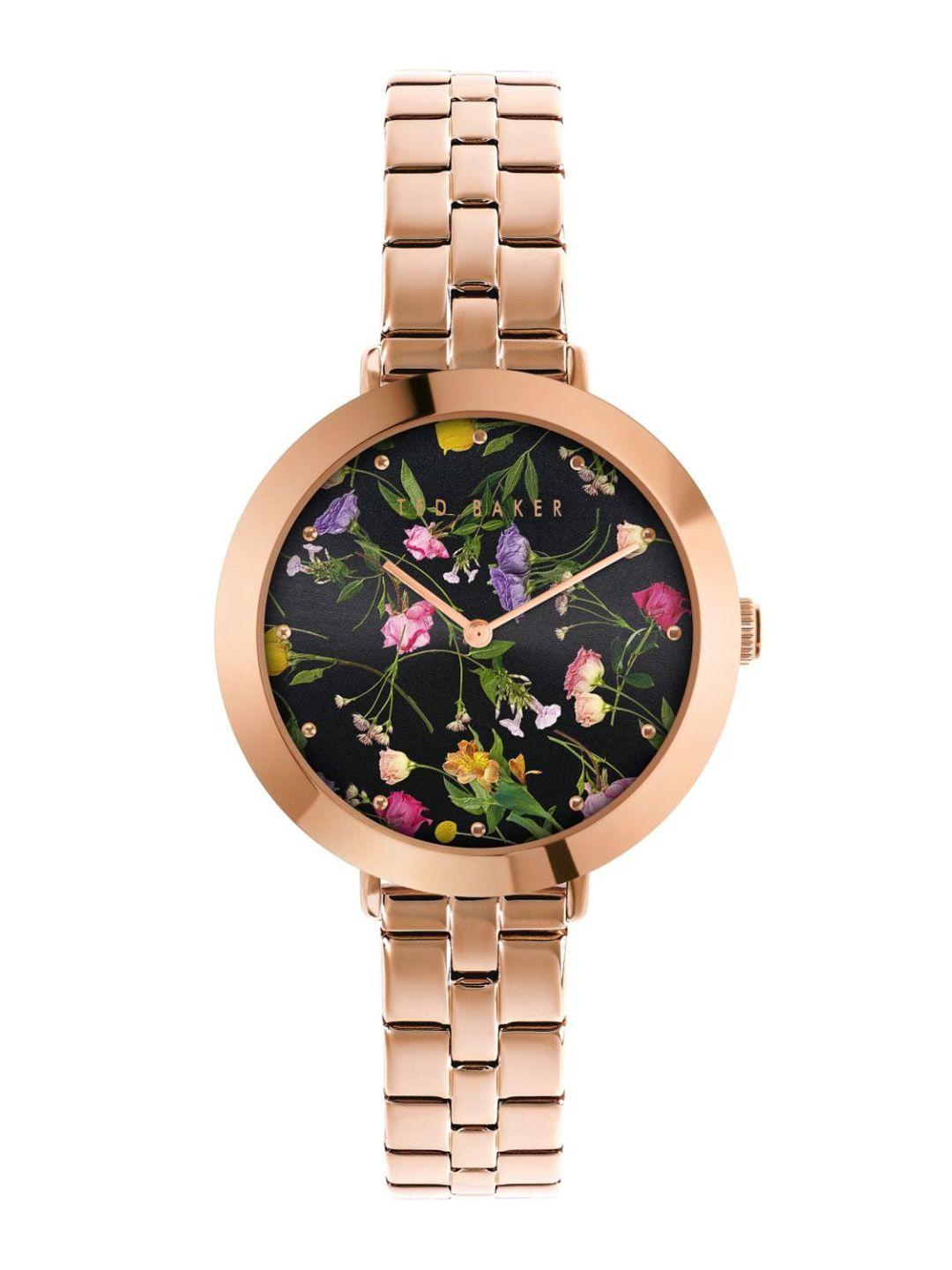 ted baker women printed dial & bracelet style straps analogue watch bkpams303