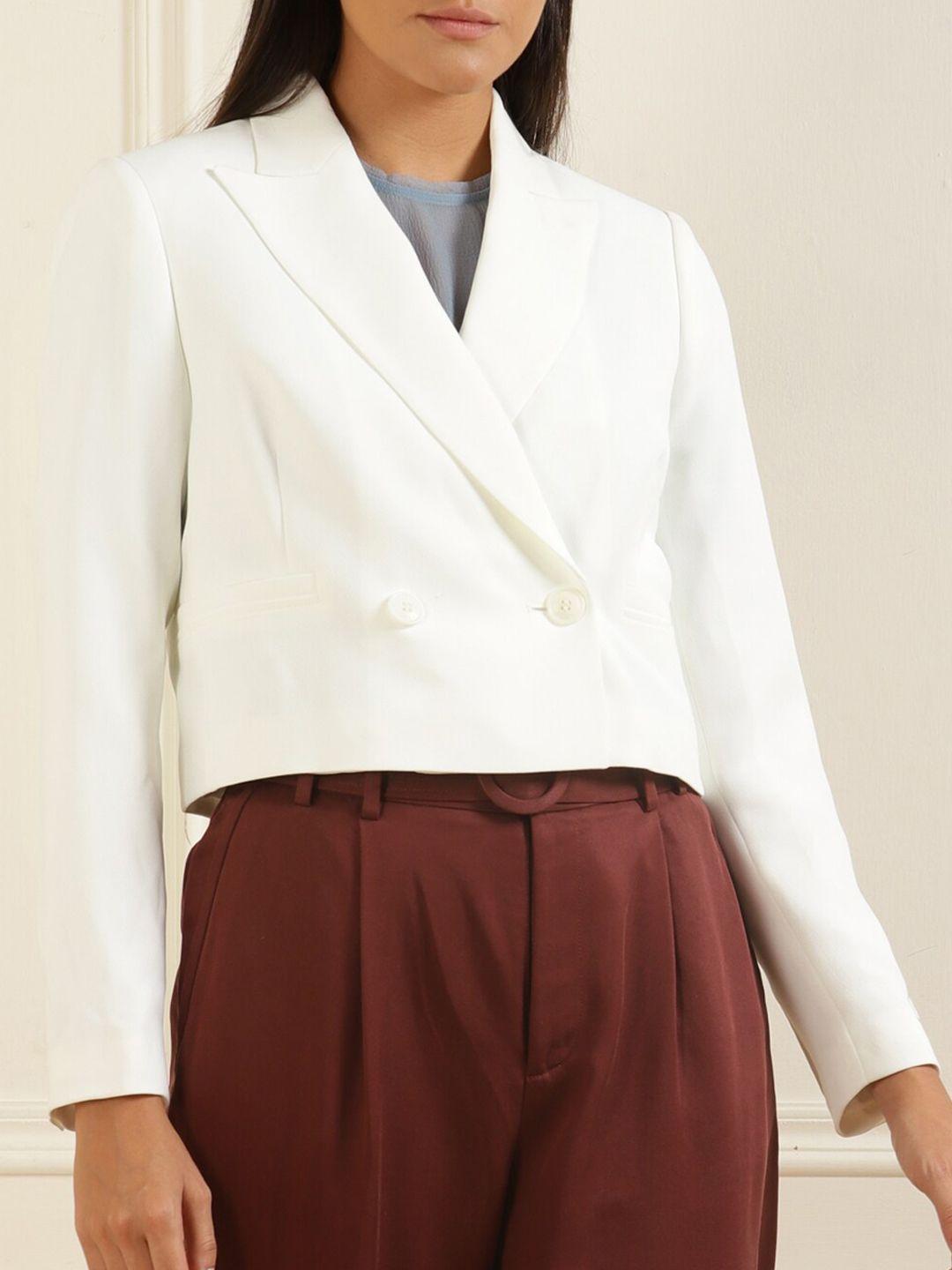 ted baker women white solid double-breasted blazers