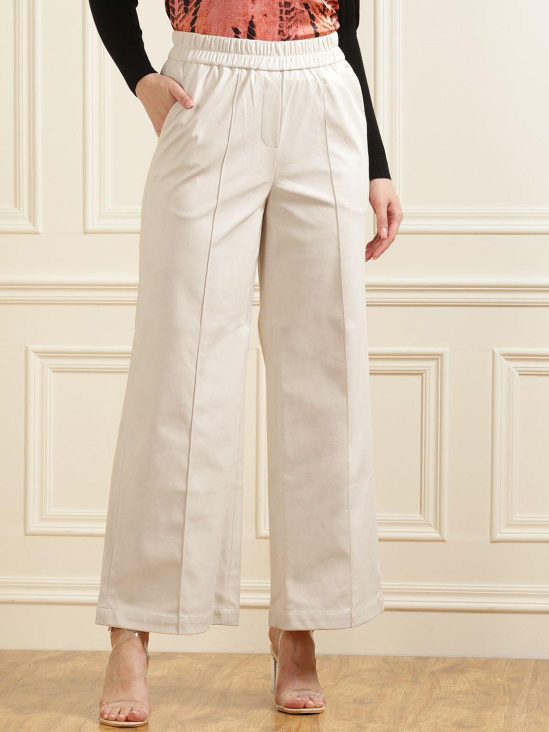 ted baker women white solid smart pure cotton trousers