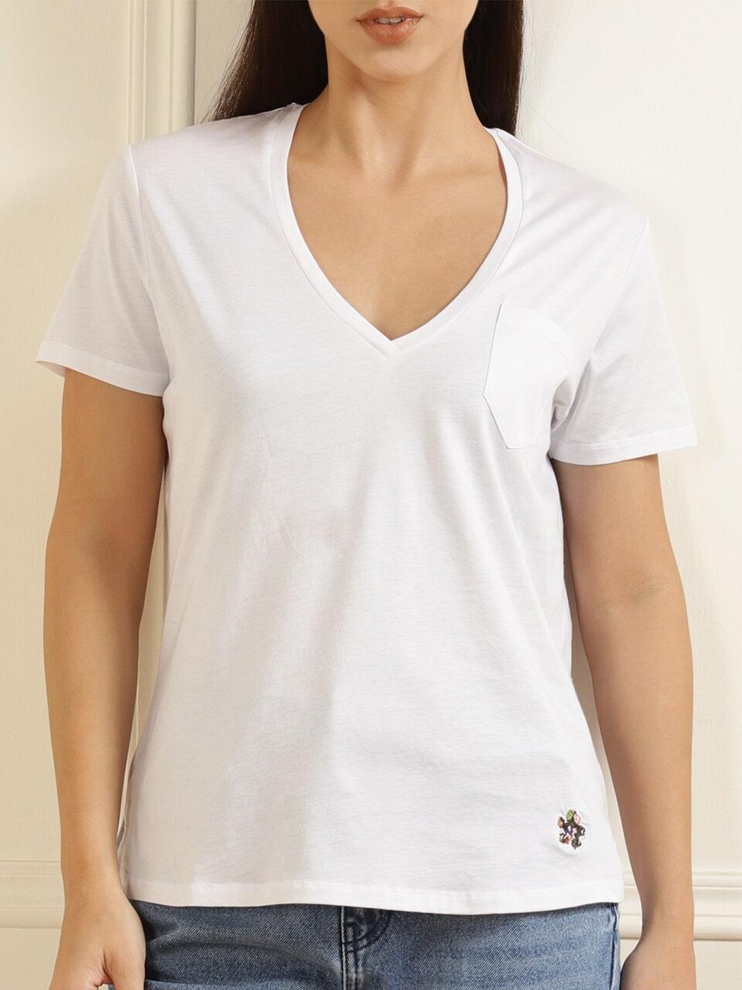 ted baker women white v-neck pure cotton slim fit t-shirt