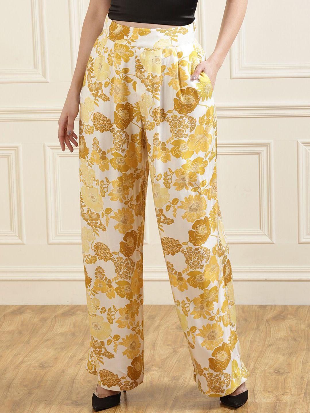 ted baker women yellow floral printed pleated trousers
