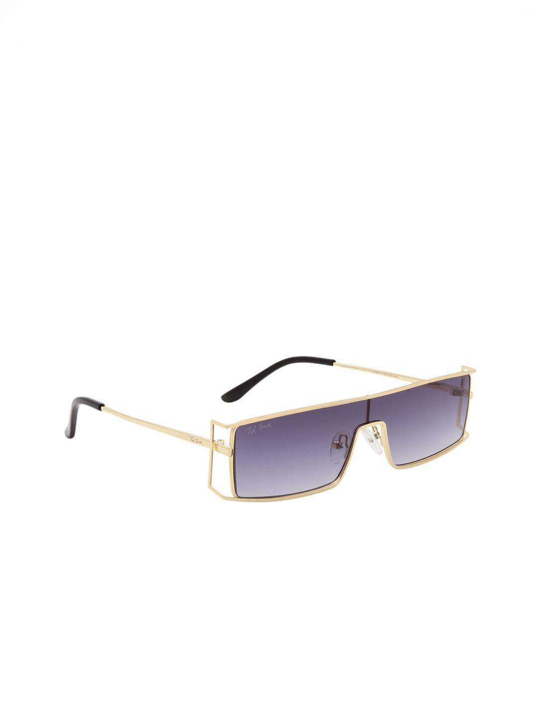 ted smith grey lens & gold-toned shield sunglasses with uv protected lens