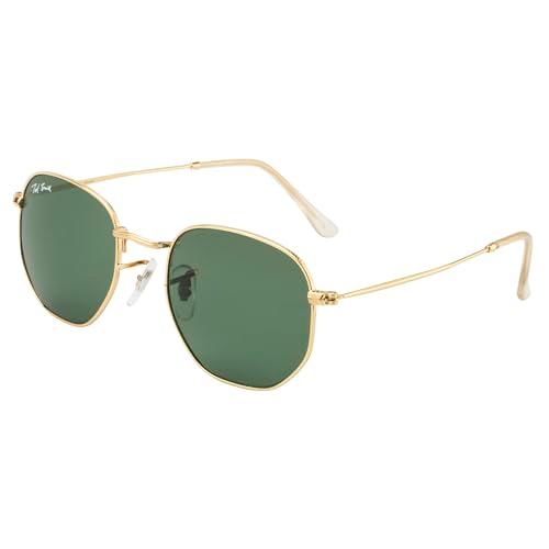 ted smith latest and stylish hexagonal sunglasses for men women | full rim & 100% uv protection | dark green lens & metal frame | small | (50-21-138)