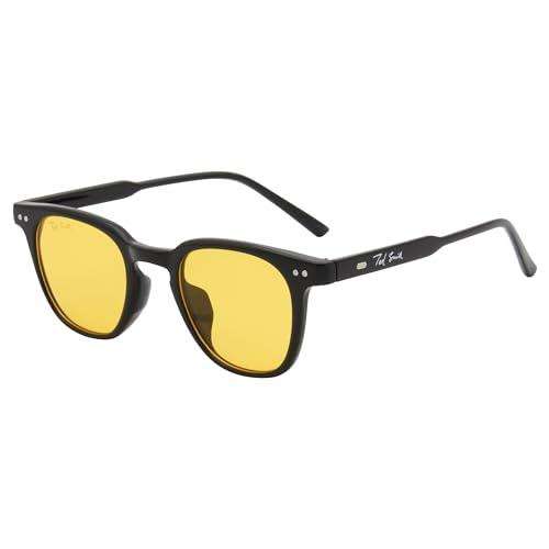 ted smith latest and stylish square sunglasses for men women | full rim & 100% uv protection | yellow lens & acetate frame | small | (52-18-145)