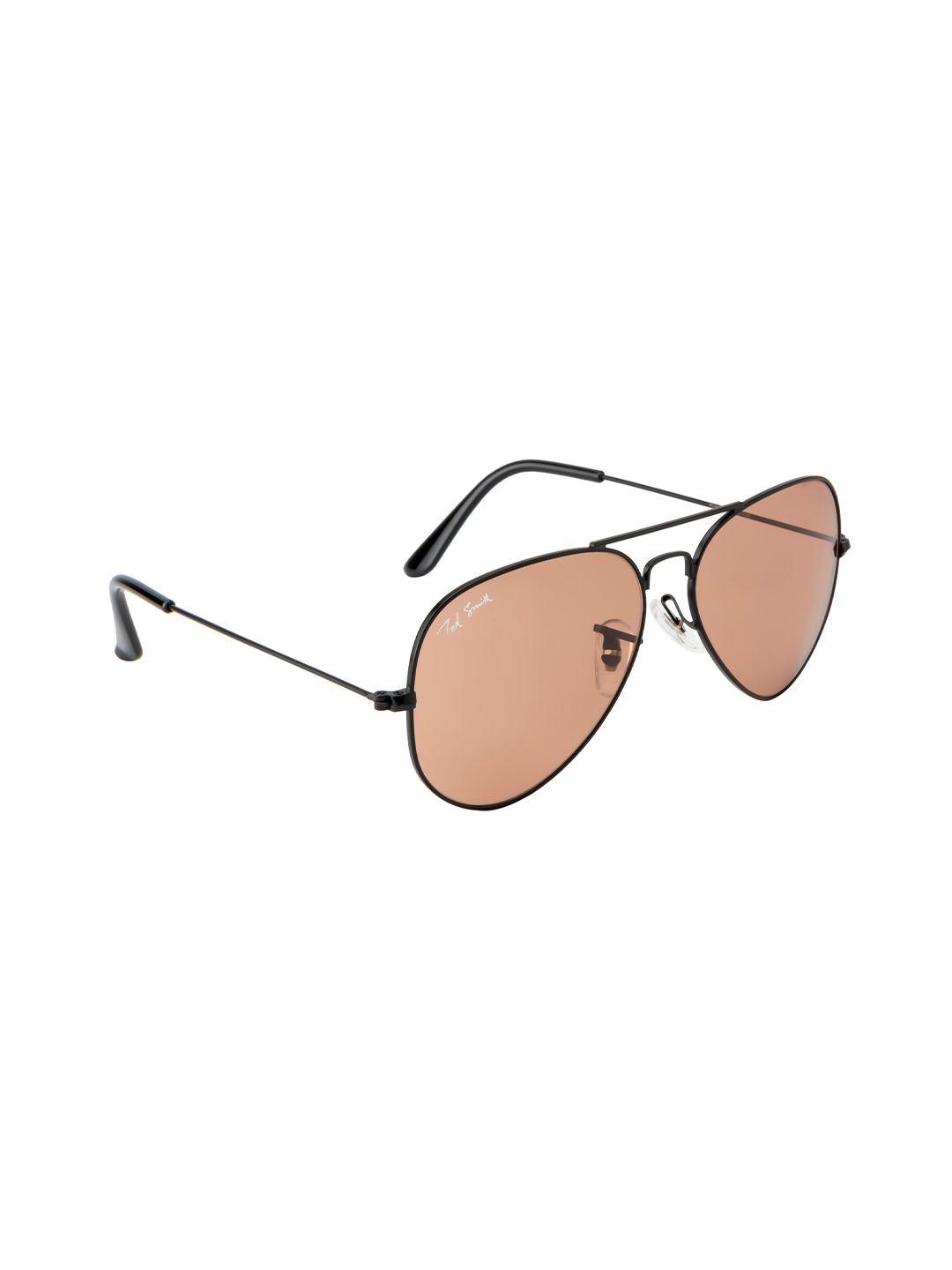 ted smith unisex beige lens & black aviator sunglasses with uv protected lens