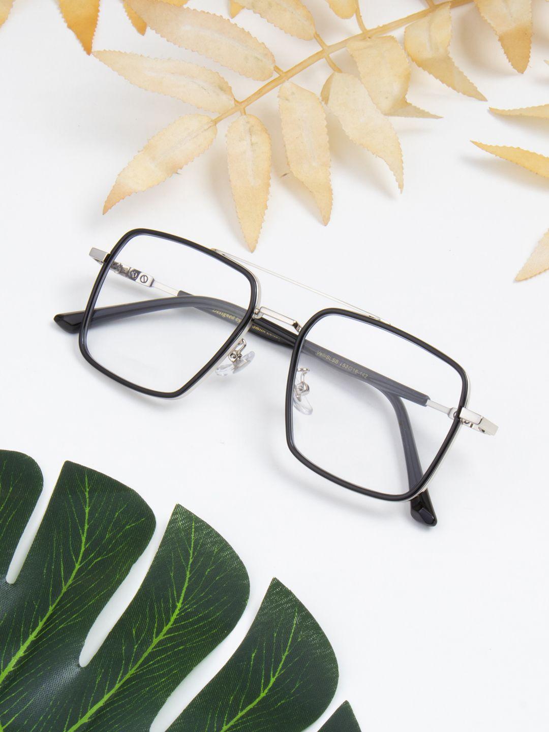 ted smith unisex black & silver-toned full rim rectangle frames eyeglasses