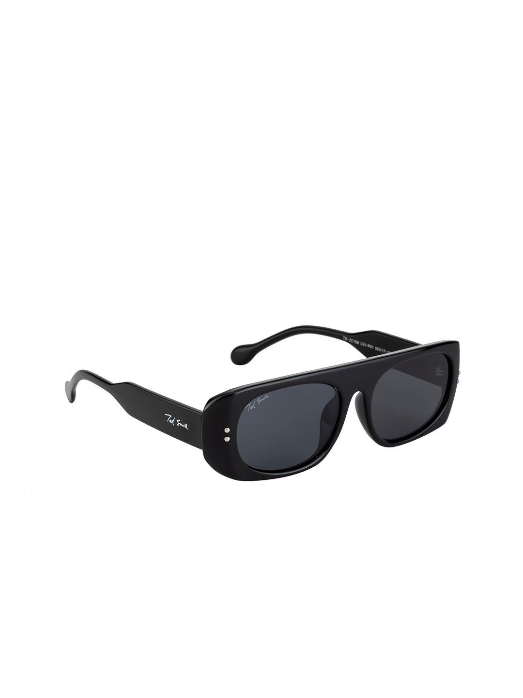 ted smith unisex black lens & black square sunglasses with polarised and uv protected lens