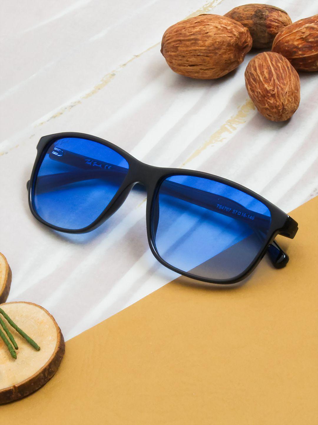 ted smith unisex blue lens & black wayfarer sunglasses with uv protected lens