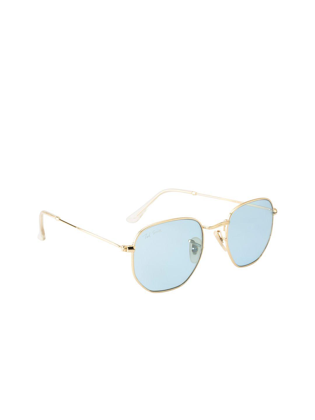 ted smith unisex blue lens & gold-toned square sunglasses with uv protected lens hexon_c20