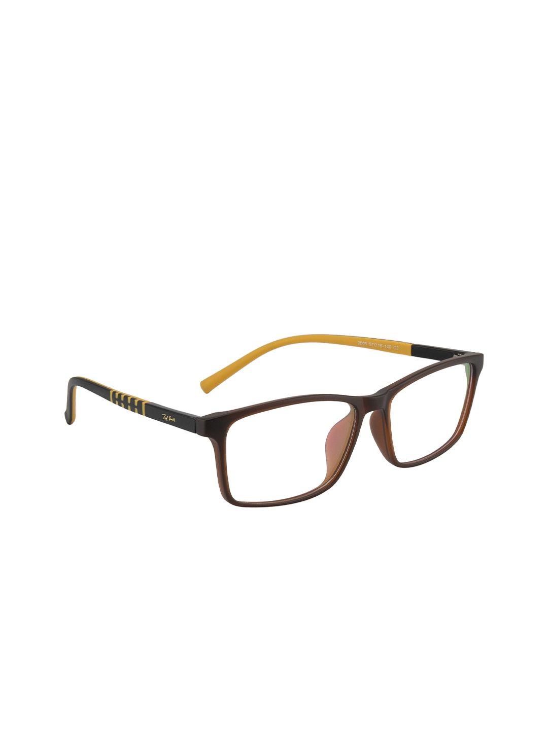 ted smith unisex brown & mustard full rim rectangle frames eyeglasses
