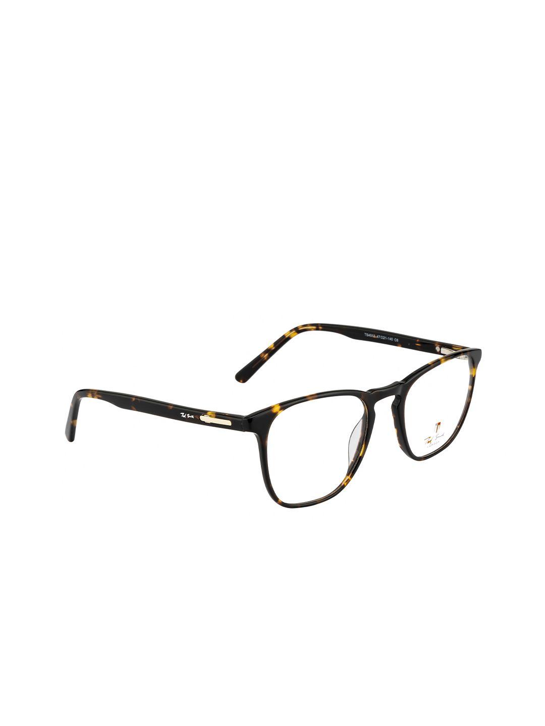 ted smith unisex brown & yellow tortoise shell full rim rectangle frames eyeglasses