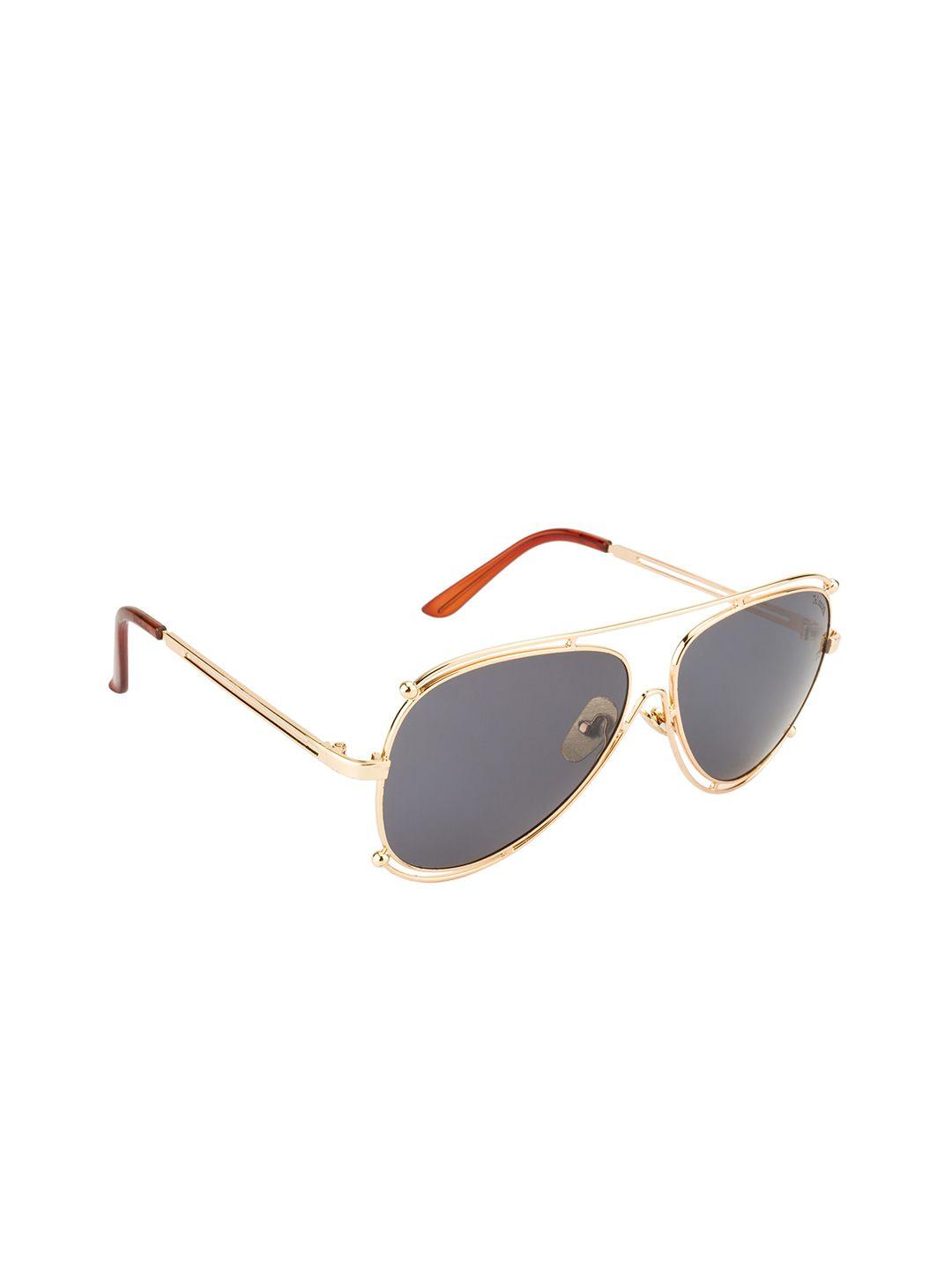 ted smith unisex grey lens & gold-toned aviator sunglasses with uv protected lens