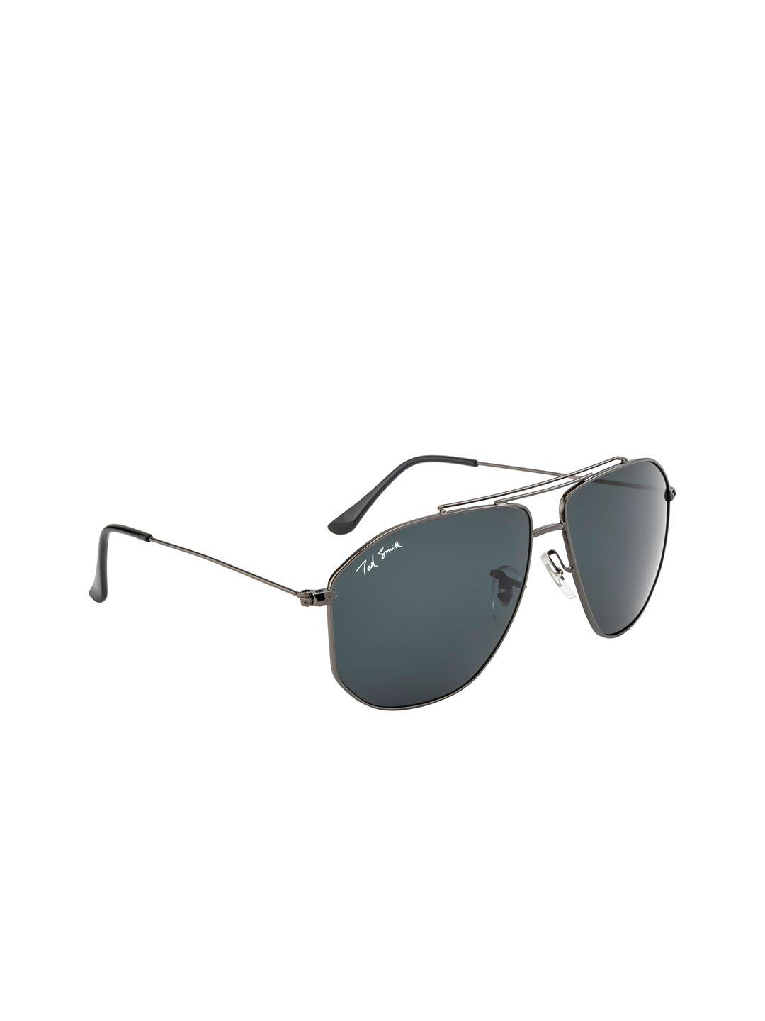 ted smith unisex grey lens & gunmetal-toned aviator sunglasses with uv protected lens