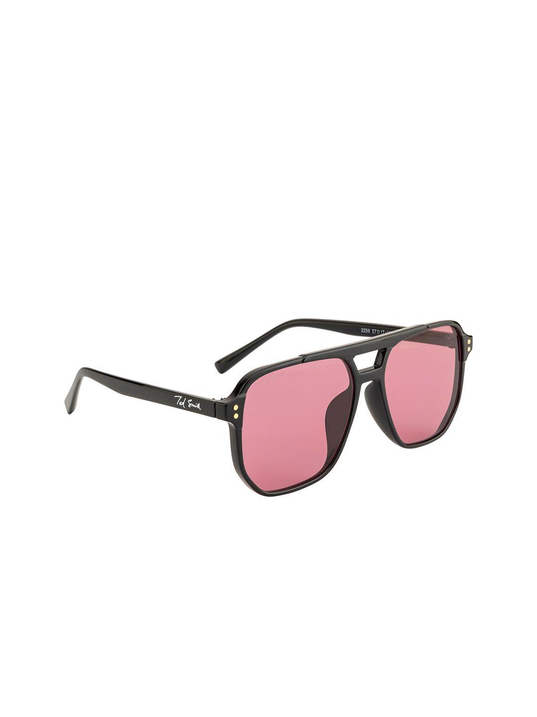 ted smith unisex pink lens & black aviator sunglasses with uv protected lens