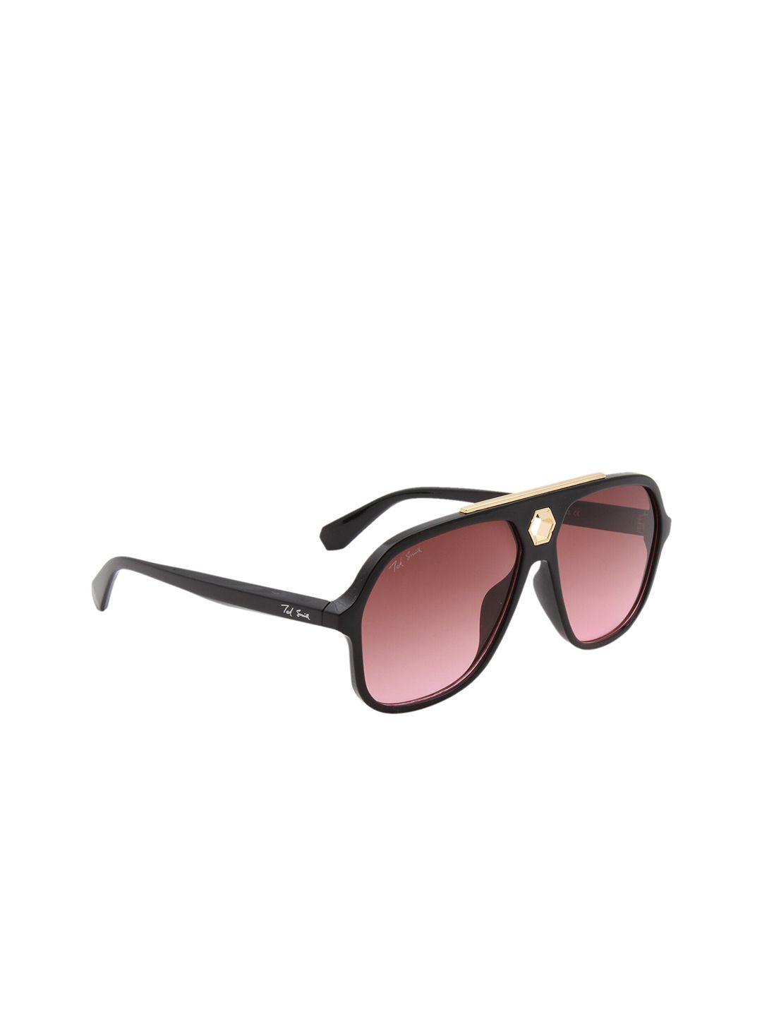 ted smith unisex pink lens & black aviator sunglasses with uv protected lens