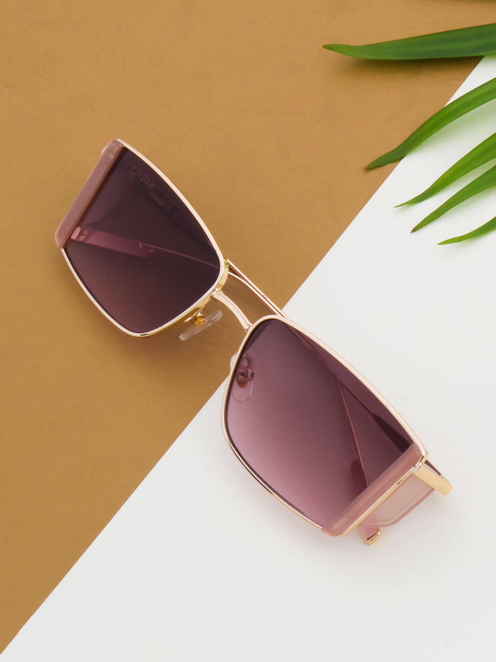 ted smith unisex pink lens & gold-toned rectangle sunglasses - spark_c6