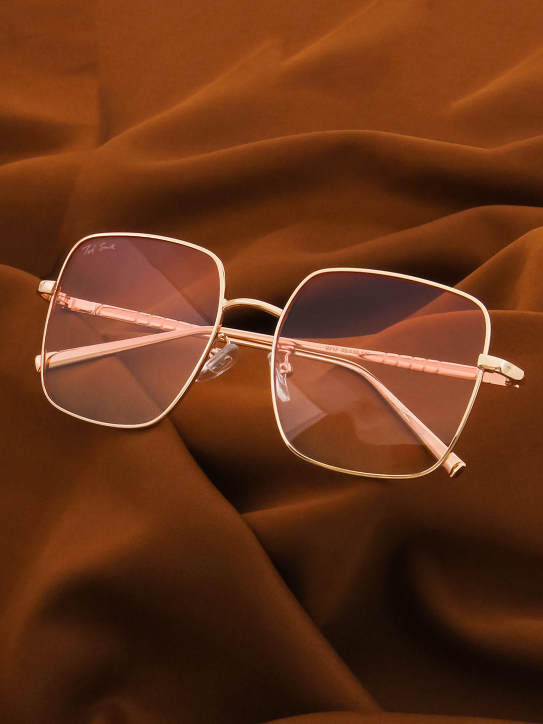 ted smith unisex pink lens & gold-toned square sunglasses with uv protected lens