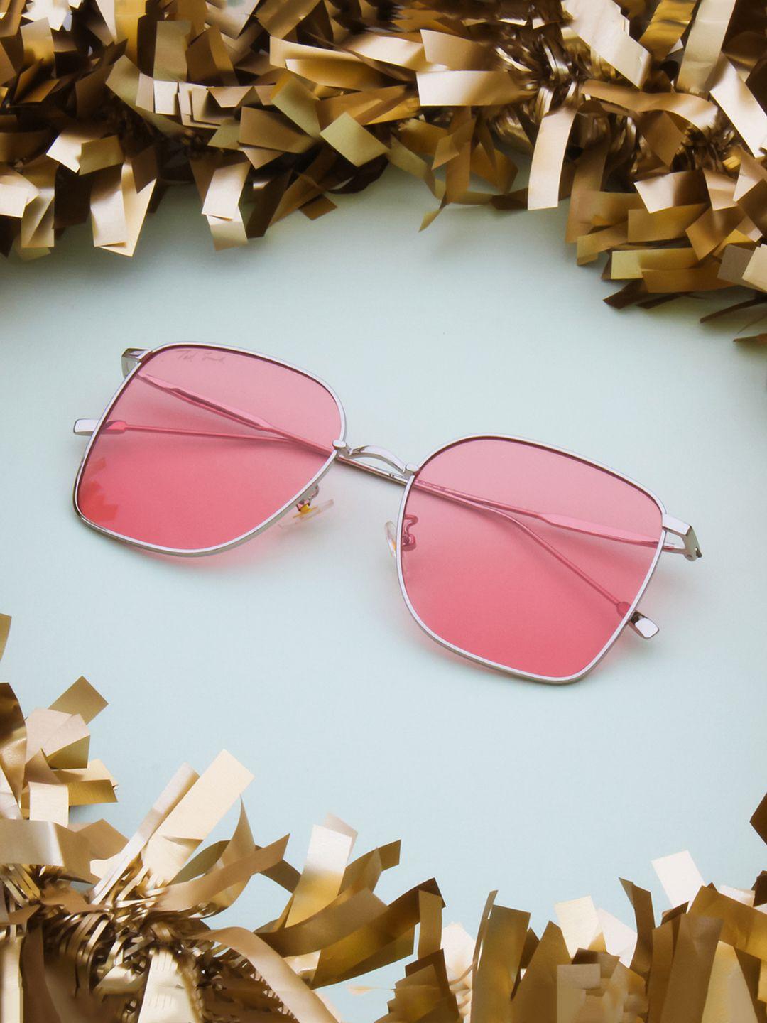 ted smith unisex pink lens & silver-toned square sunglasses jewelme_c4