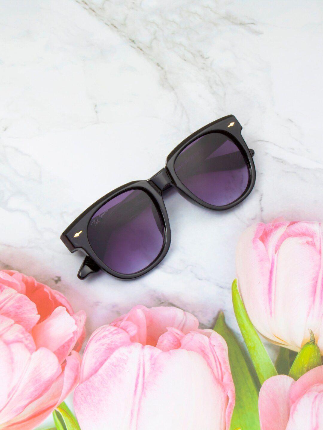 ted smith unisex purple lens & black wayfarer sunglasses with uv protected lens