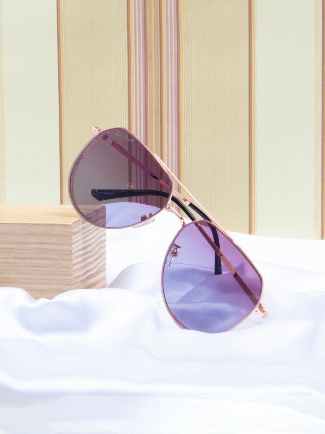 ted smith unisex purple lens & rose gold-toned aviator sunglasses with uv protected lens