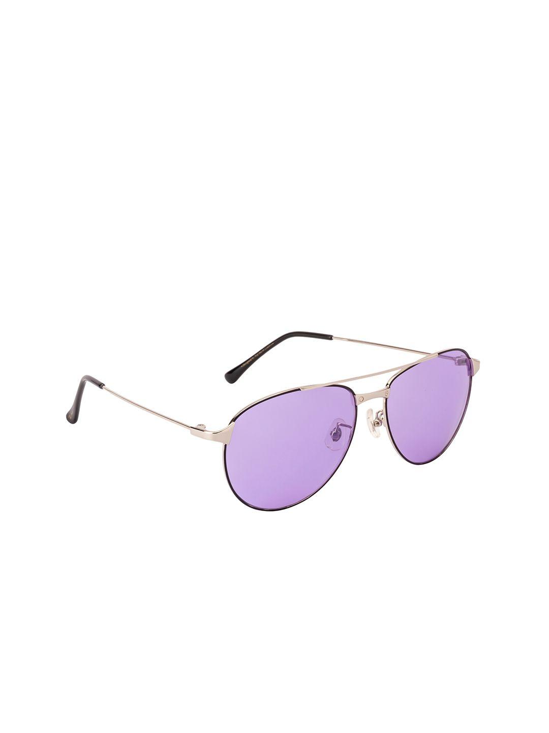 ted smith unisex purple lens & silver toned aviator sunglasses with uv protected lens