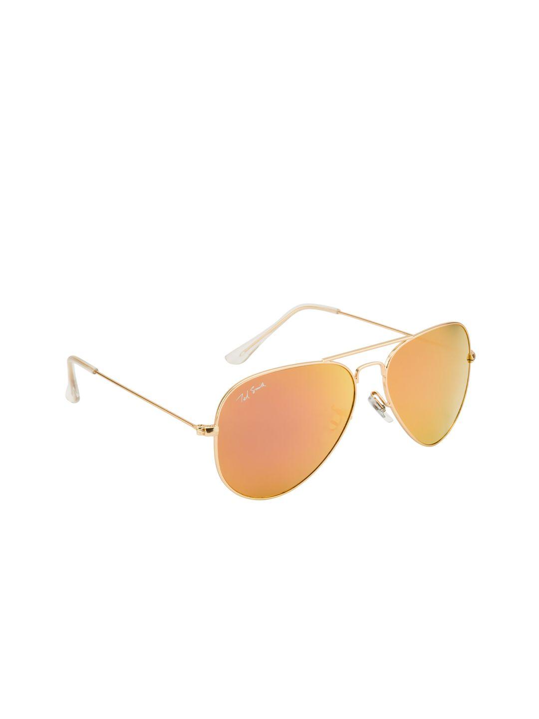 ted smith unisex yellow lens & gold-toned uv protected aviator sunglasses n-avimast_c8