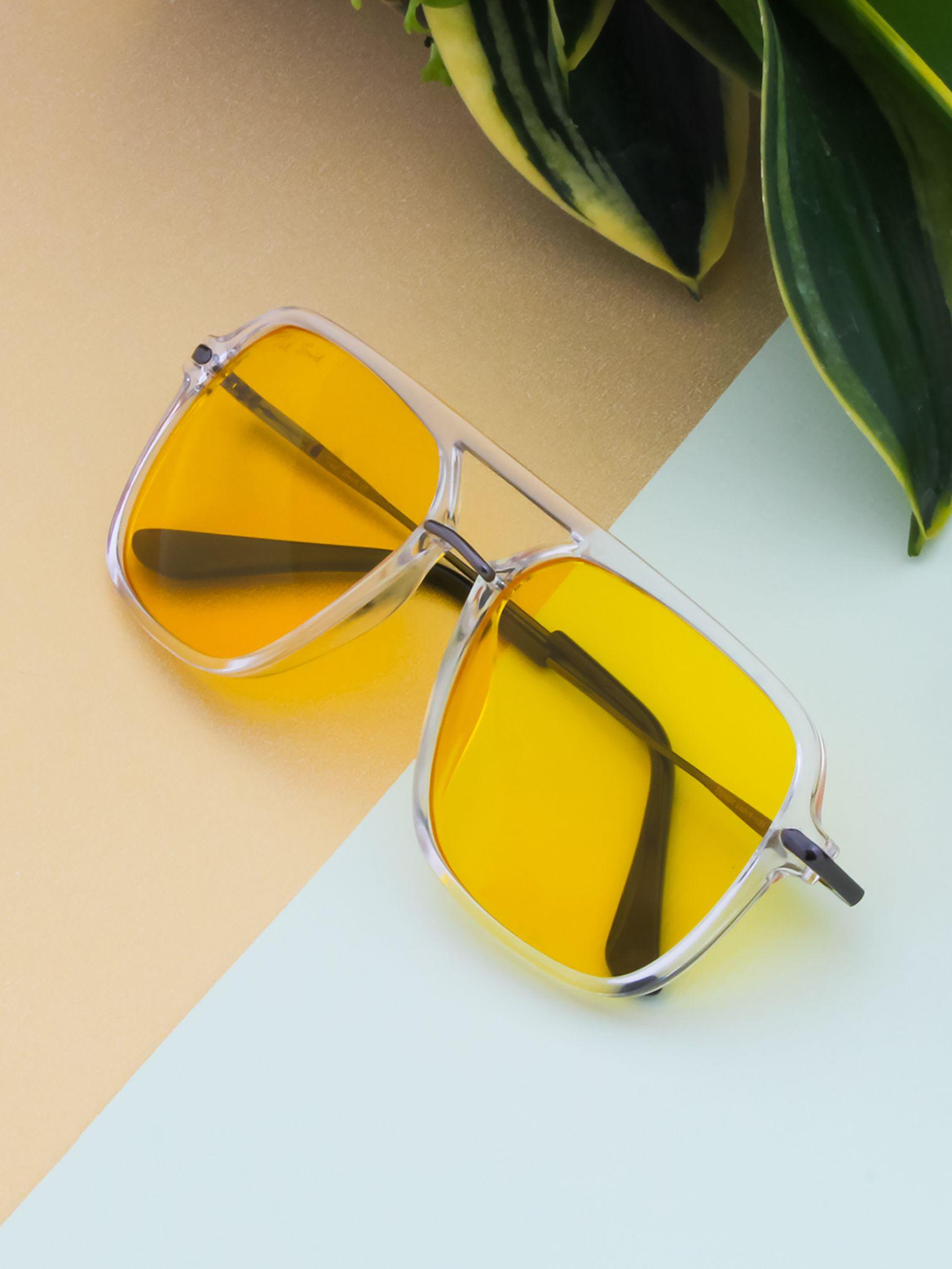 ted smith unisex yellow lens & white square sunglasses with uv protected lens drip_c5