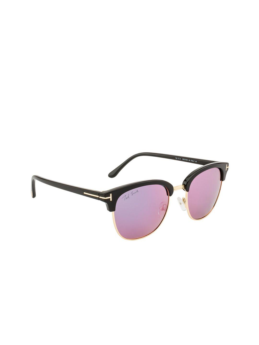 ted smith women blue lens & gold-toned wayfarer sunglasses with polarised lens