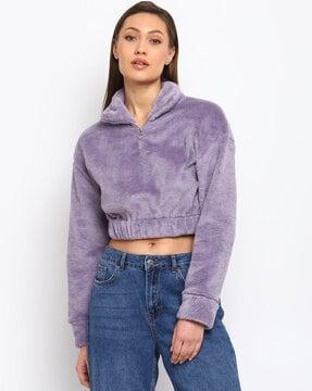 teddy fur cropped sweatshirt