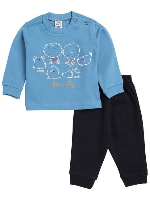 teddy kids blue & black printed full sleeves t-shirt with pyjamas