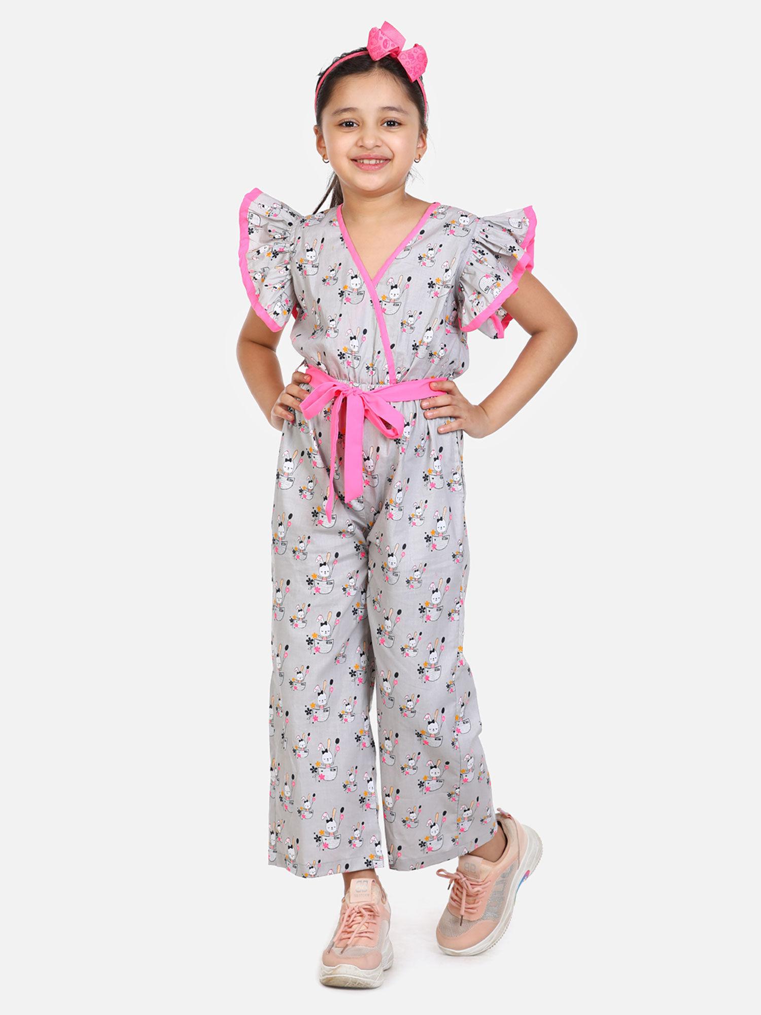 teddy print frilled full jumpsuit