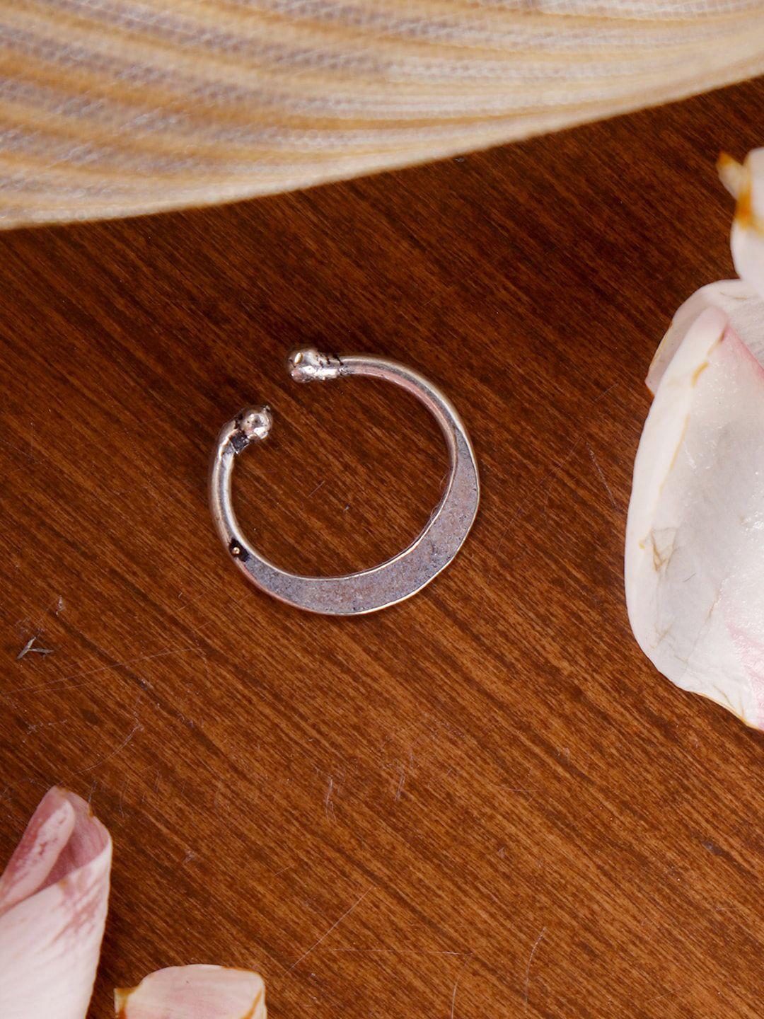 teejh aahna silver-plated oxidized nose ring