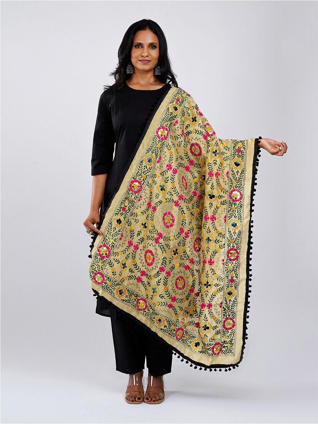 teejh ethnic motifs embroidered cotton silk thread work dupatta
