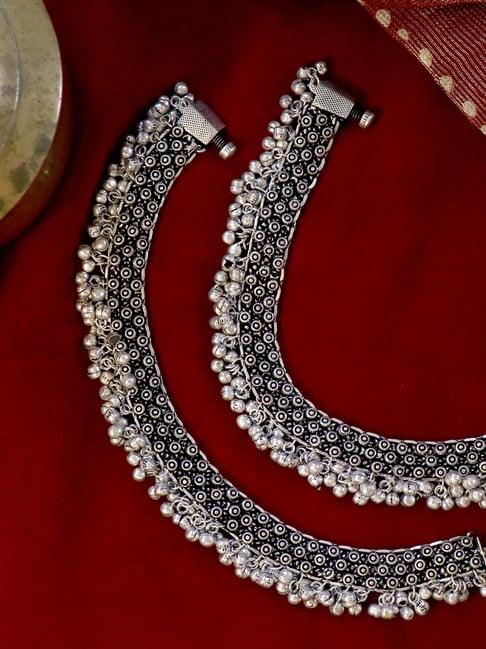 teejh ethnic veena rawa silver oxidized ghungroo anklets for women