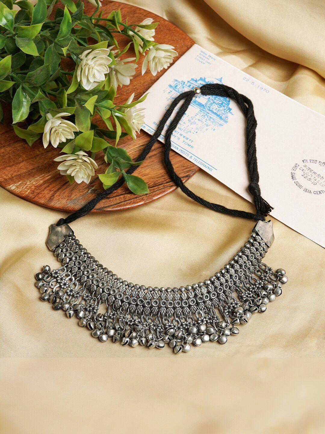 teejh silver-plated oxidised ghungroo necklace